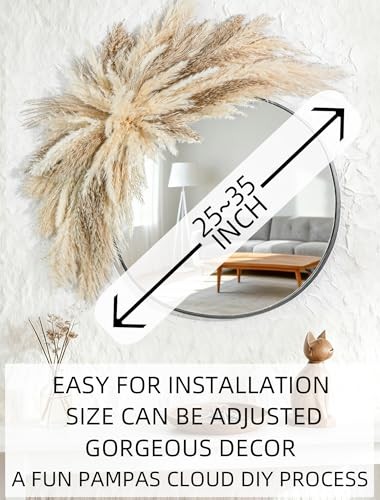 Fluffy Boho Wall decor - DIY pampas grass kits,Decorative pampas cloud,Mirror