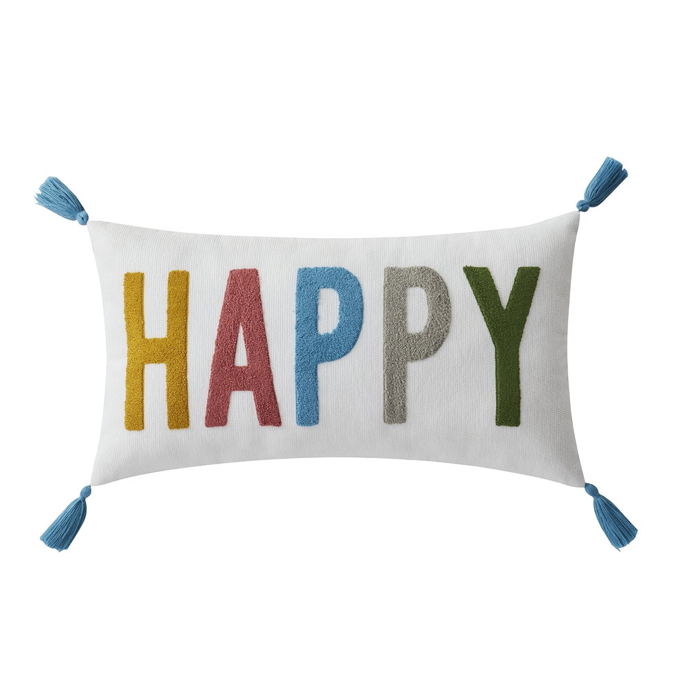 12" x 22" Happy Multicolored Polyester Decorative Pillow