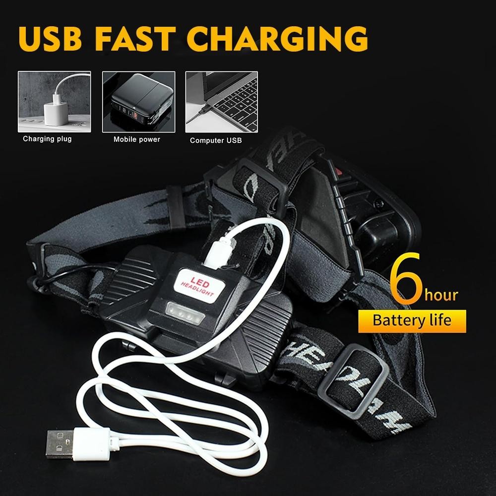 2 Pack LED Headlamp Headlight USB Rechargeable Waterproof Head Light Flashlight
