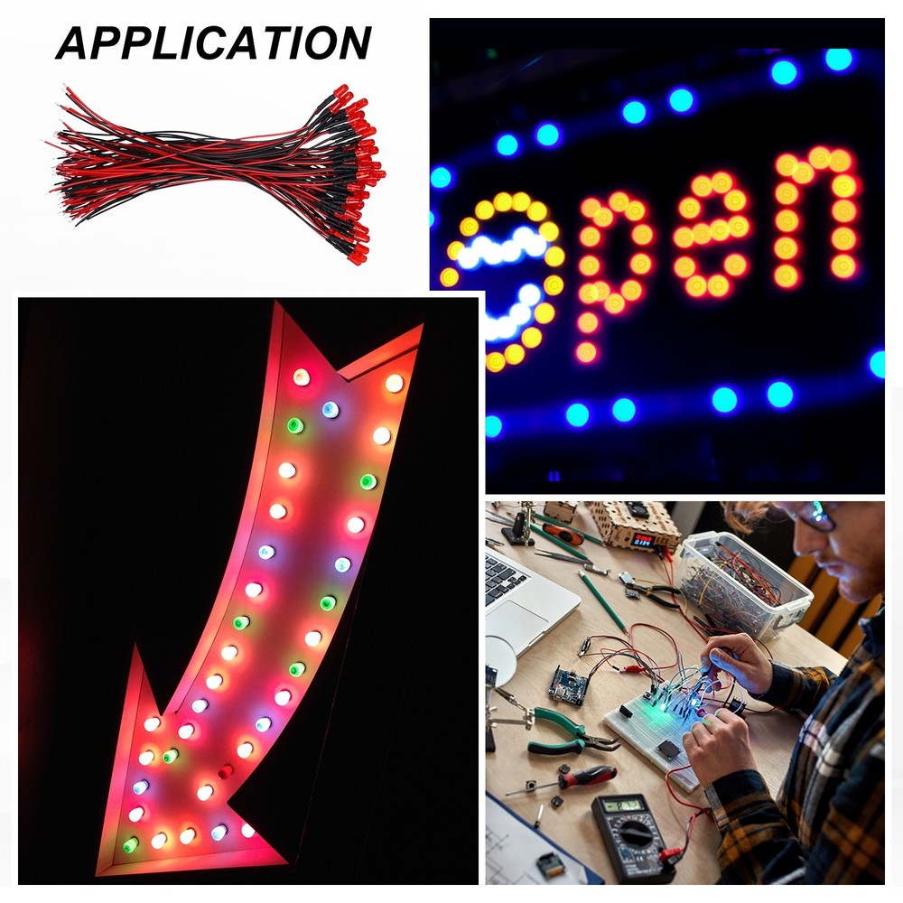 50pcs 5mm LED Diode Lights, Red Light DC 12V for Electronics