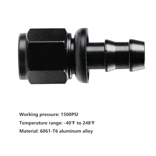 Push Lock Hose Fitting End Black 4PCS 6AN Straight