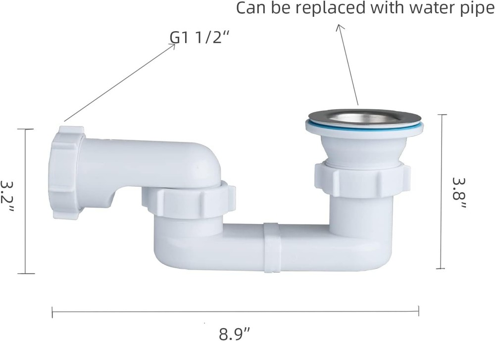 Bath Shower Drain Low Profile p Trap 1 1/2" Flat Kit for White
