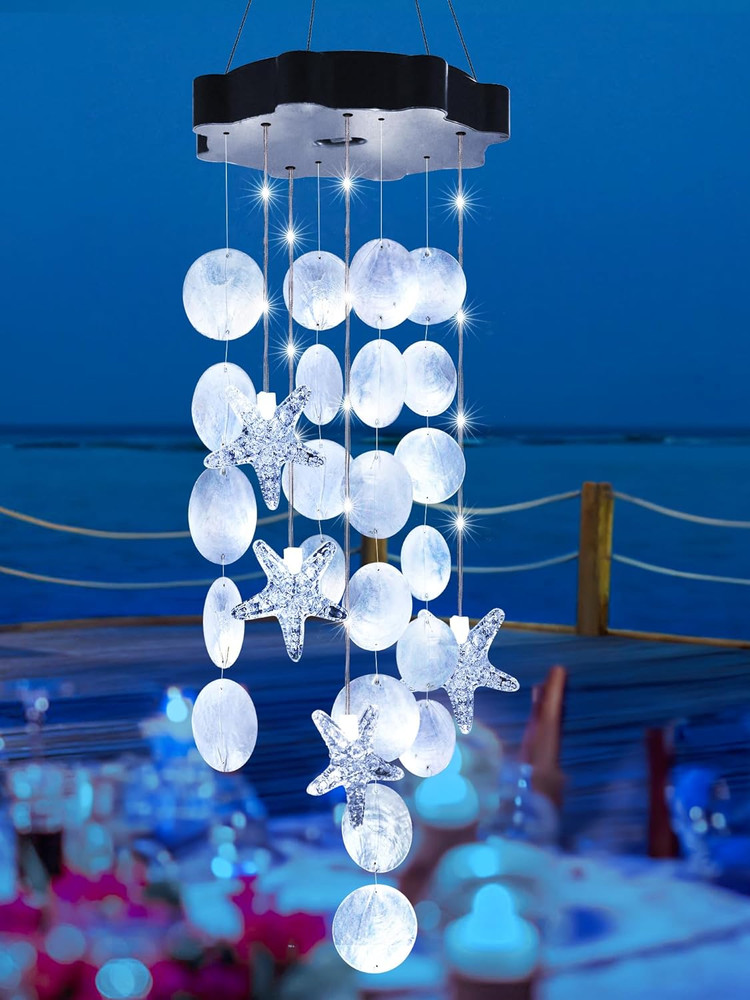 Solar Wind Chimes for Outside - Waterproof Decorative Mobile Shells Light