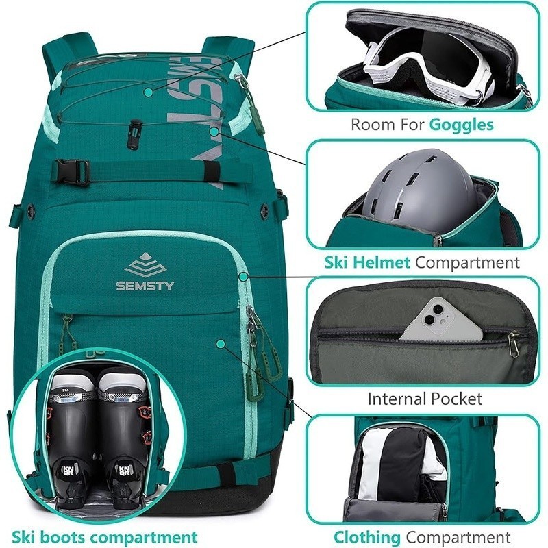 Large Capacity Waterproof Ski Boot Bag Organized Compartment Durable Backpack US