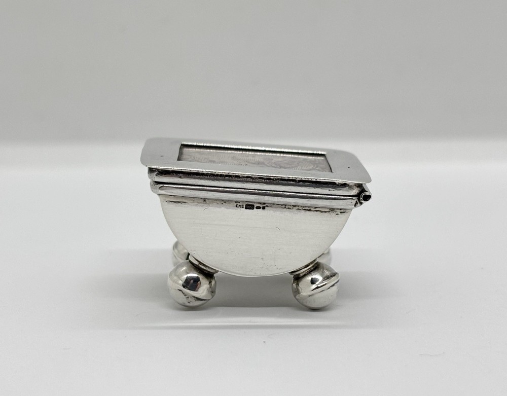 Solid Sterling silver stamp box / case / holder on raised ball feet