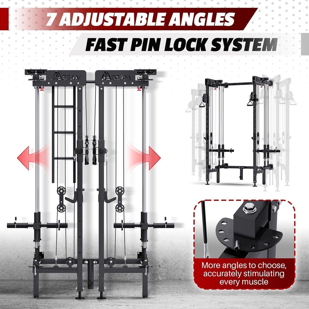 Folding Power Rack Wall Mounted Squat Rack with Cable Crossover Machine & LA...