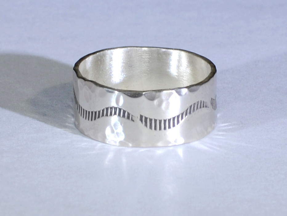sterling ring with hand stamped pattern