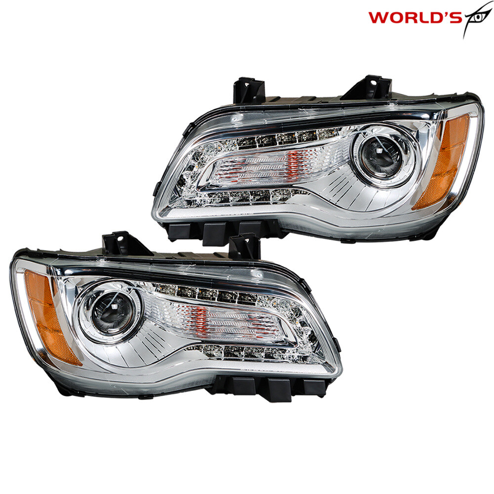 Headlight Set For Chrysler 300 2011-2014 Driver + Passenger Side Halogen Chrome