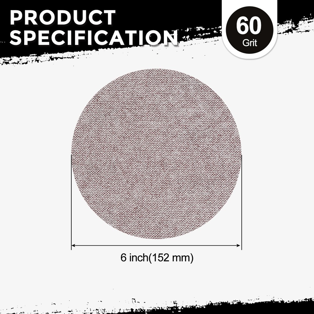 50 Pcs 6 Inch 60 Grit Hook and Loop Grid Sanding Discs