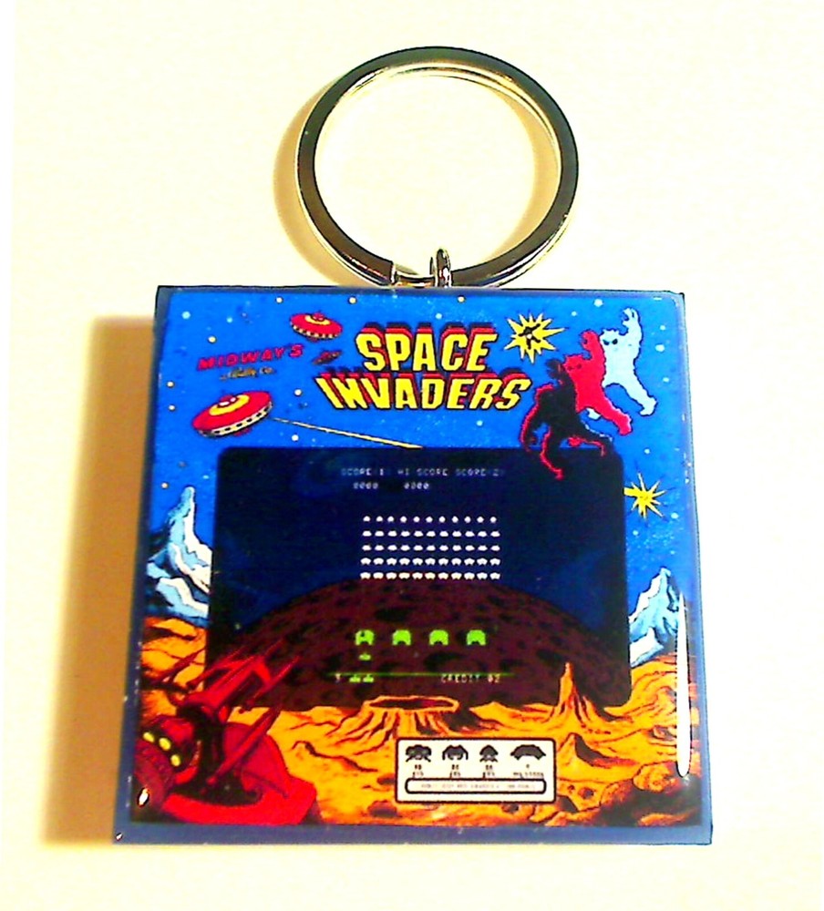 Space Invaders Arcade Coin Door accessory Keychain