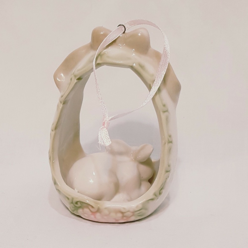 Easter Egg Bunny Rabbit Inside 3" Ornament Hanger Ceramic Decoration