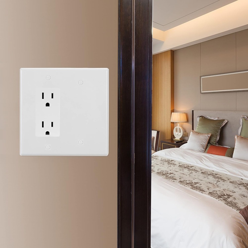 Bates Combination Wall Plate, Decorator/Blank, 2 Gang Switch Plate, White