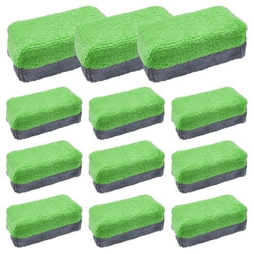 12PCS Ceramic Coating Applicator Sponge, Microfiber Rectangular Auto Green