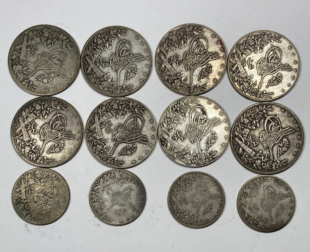 12pc Turkey Silver Coins. Mixed Dates & Denominations.