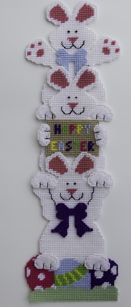 Easter Bunny Stack Wall Hanging-Happy Easter-Plastic Canvas Pattern or Kit
