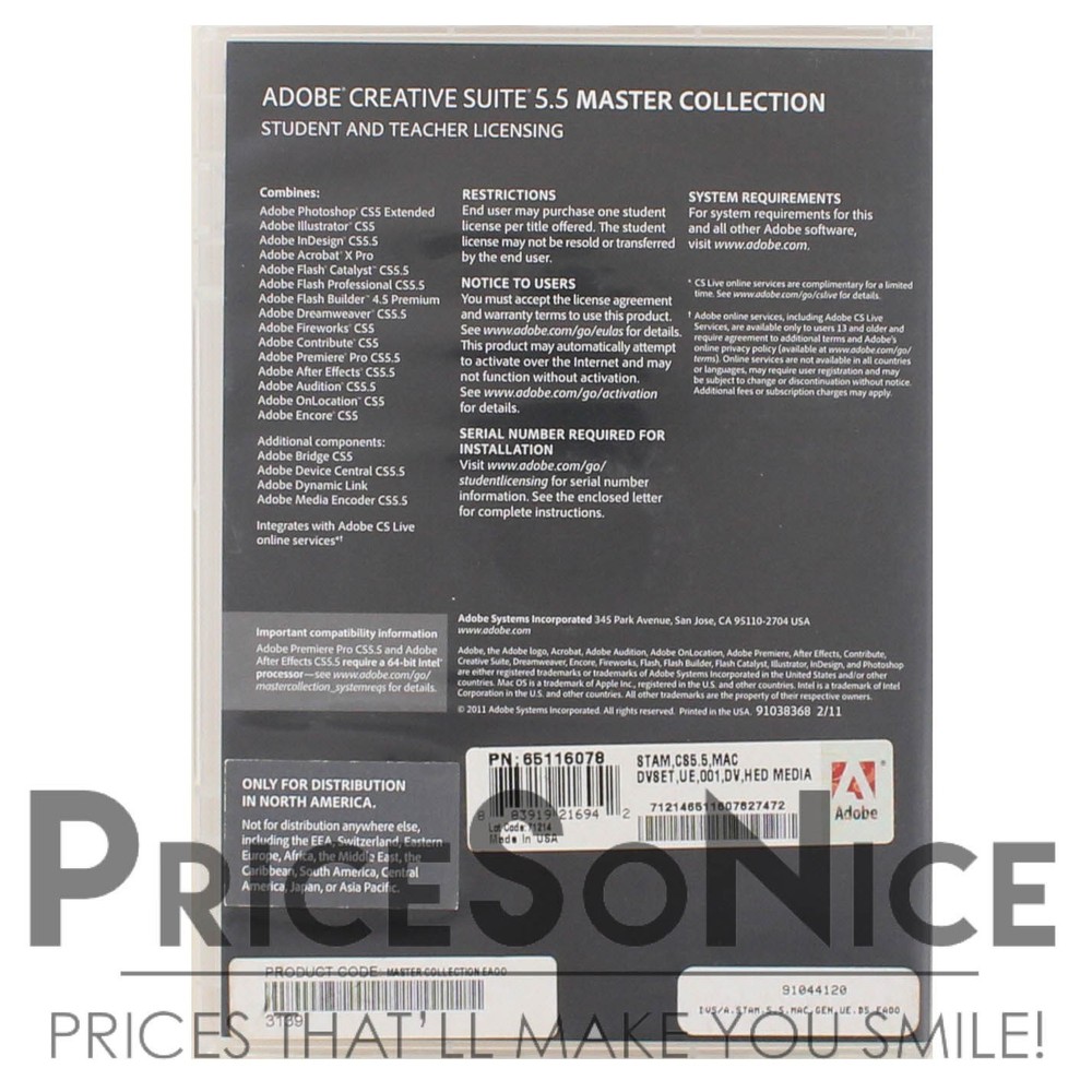 🎓 Adobe CS5.5 Master Collection MAC – Student & Teacher Edition – New/Open Box