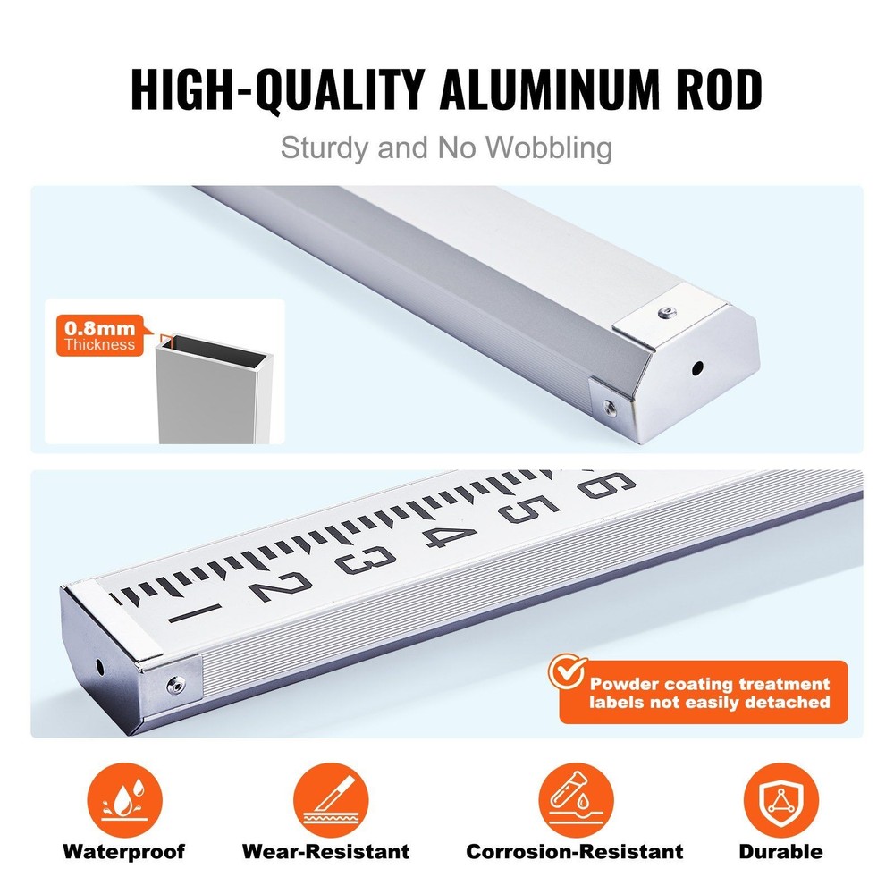 Weather-Resistant 9ft Survey Rod Multi-Section with Bubble Level Accuracy