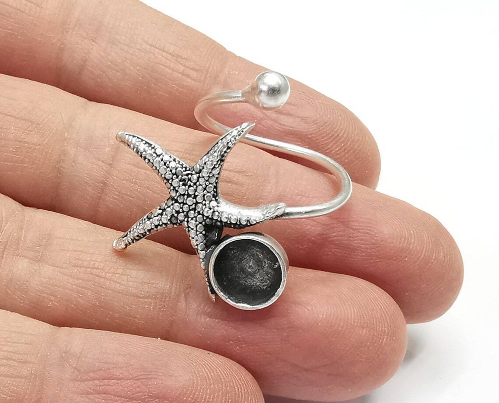 Starfish Blank Silver Ring Setting Cabochon Mounting Adjustable Ring Base G27199
