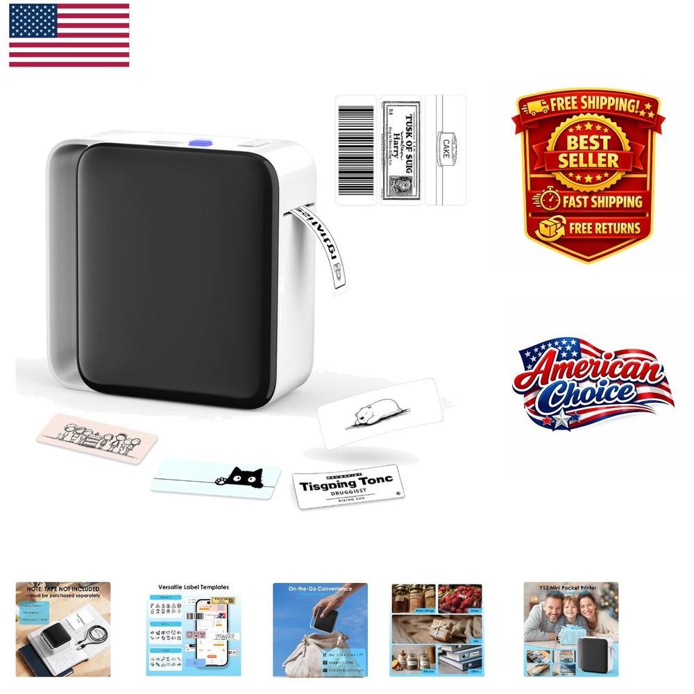 Y12 Bluetooth Label Maker - Mini Wireless Thermal Printer for Home & Office