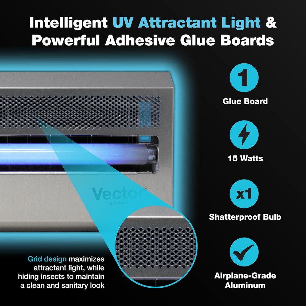 Catchmaster Vector 15 Silver UV Fly Trap, 800 sq ft Coverage, Indoor Insect Kill