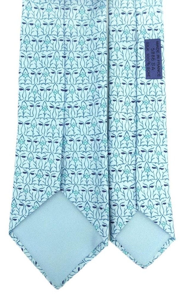 Hermes Tie Botanical Light Blue With Box