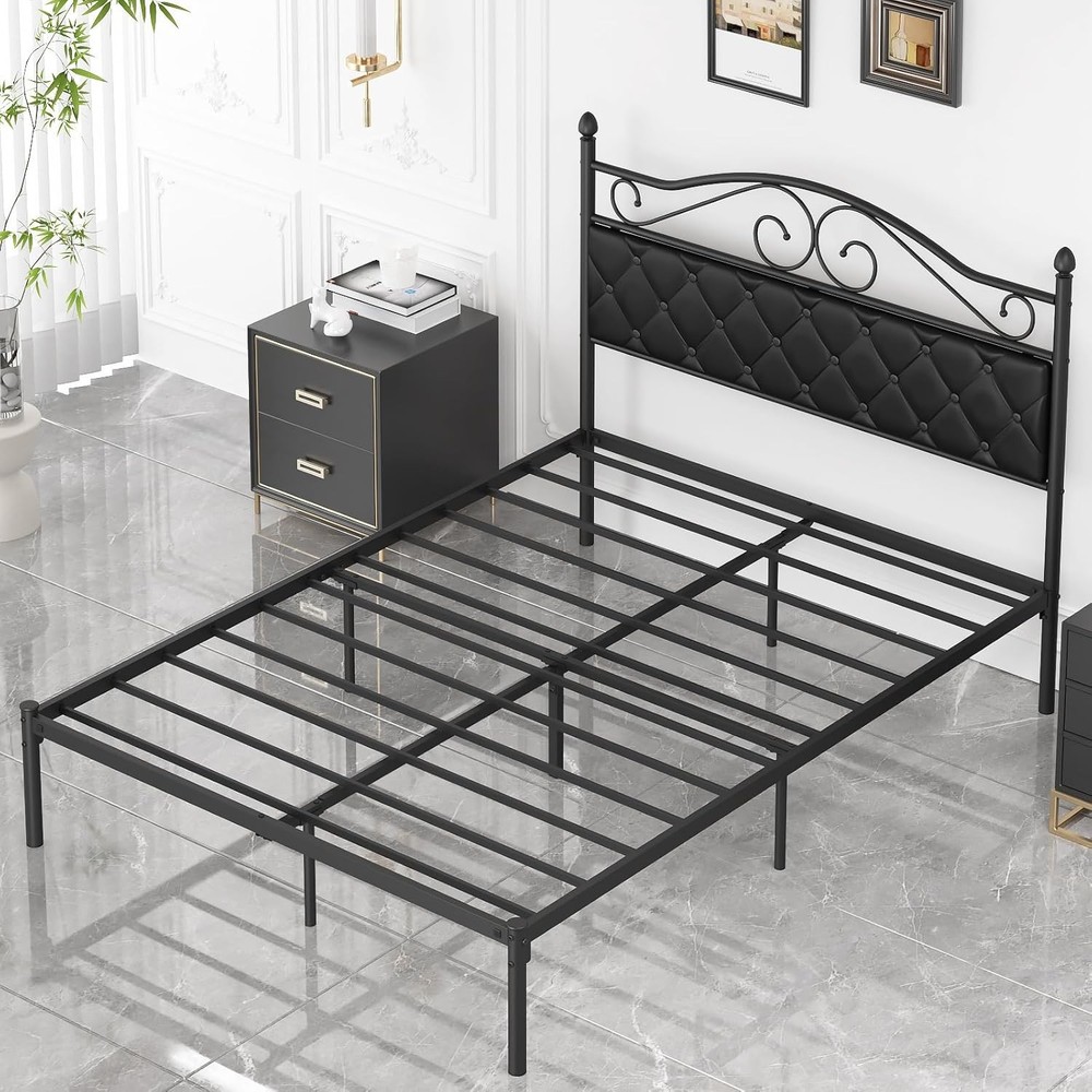 Full Bed Frame with 11 Inchs Storage Space with Upholstered Headboard
