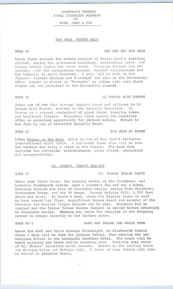 SS HOMERIC Home Lines Cruise Shore Excursion Program Itinerary April 4th, 1973