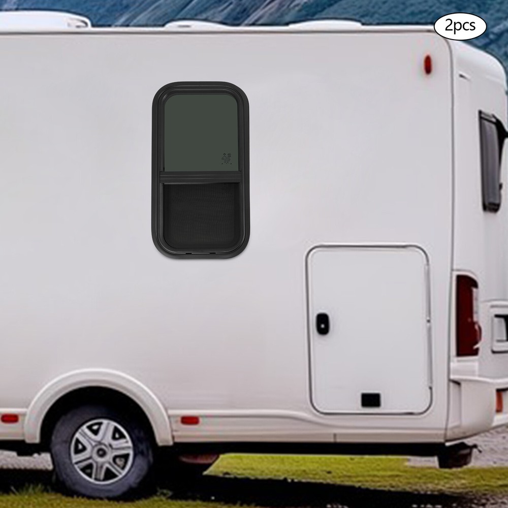 2Pcs RV Window Vertical Slide Window Rectangular Venting Window w/Trim Rings