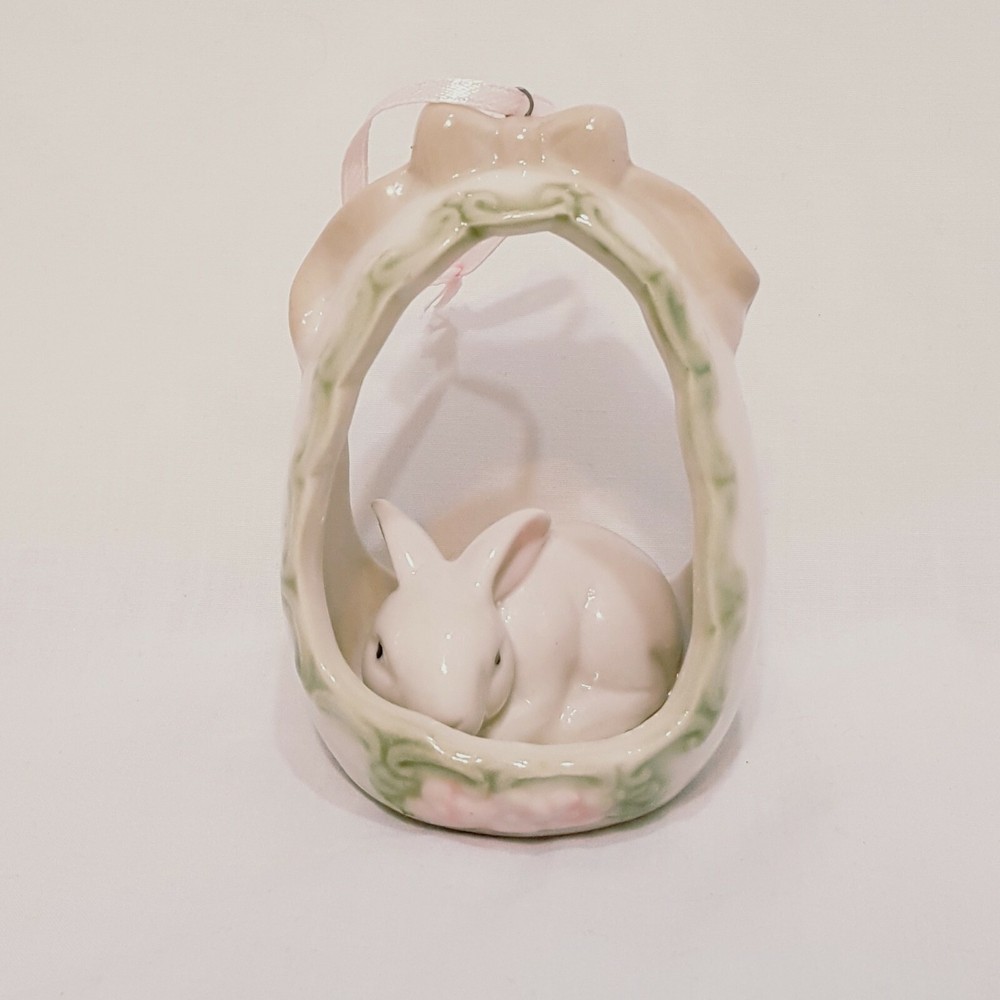 Easter Egg Bunny Rabbit Inside 3" Ornament Hanger Ceramic Decoration