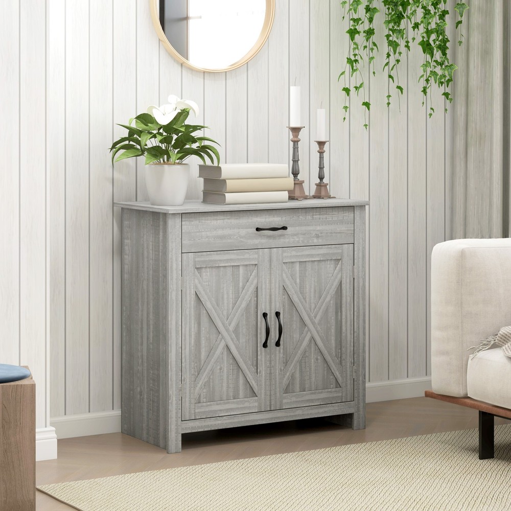 Sideboard Cabinet with Barn Doors Kitchen Buffet with Drawer Adjustable Shelf