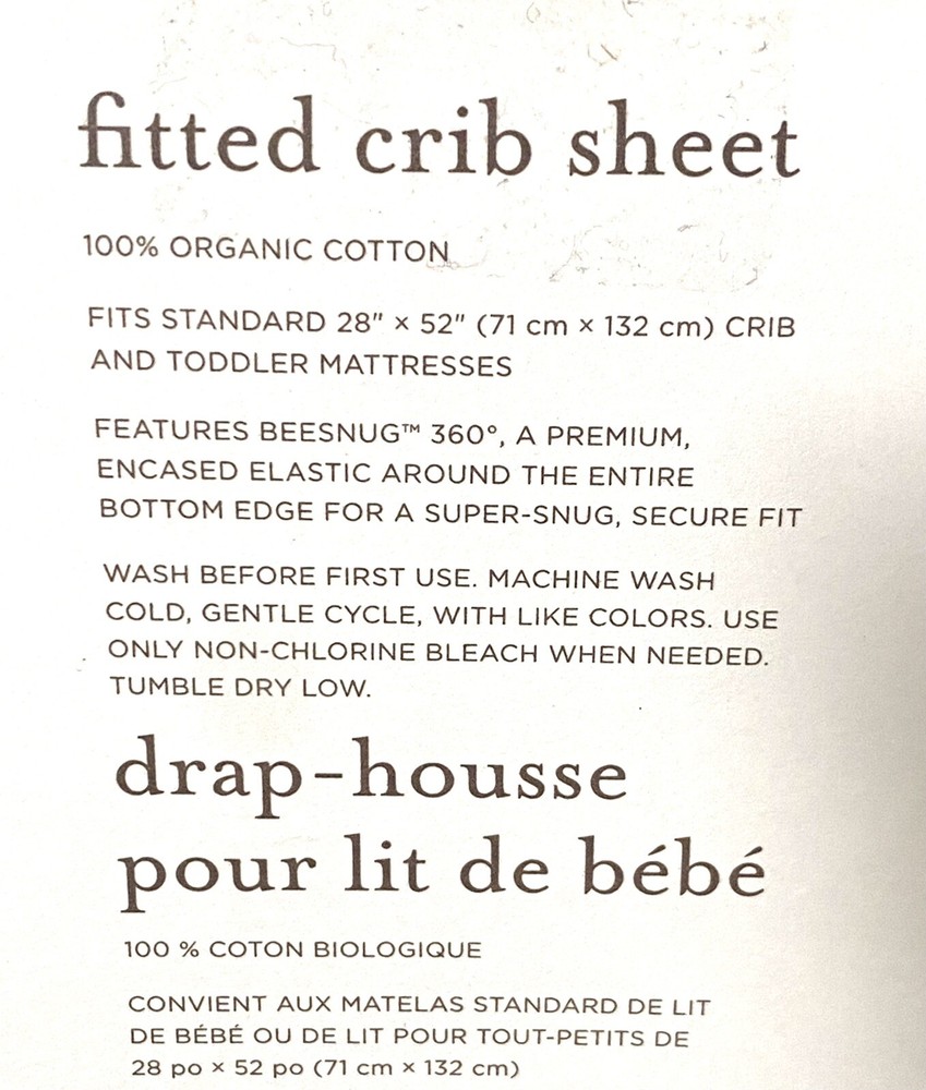 Burt's Bees Gray Fitted Crib Sheet NWT