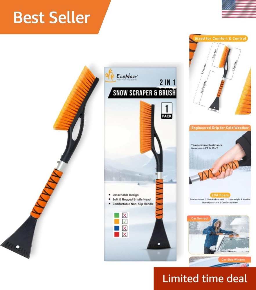Efficient 27" Aluminum Ice Scraper & Snow Brush with Comfortable Foam Grip