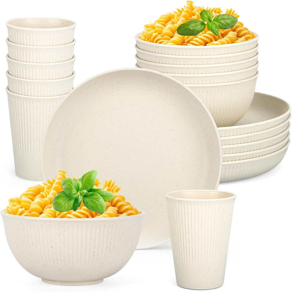 18PCS Wheat Straw Dinnerware Sets Unbreakable Reusable Dinnerware Set for 6, Mic