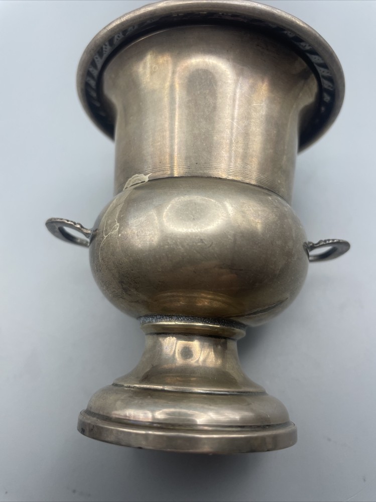 SOLID STERLING SILVER MINI VASE URN TOOTHPICK HOLDER DOUBLE HANDLE, 3 1/4”