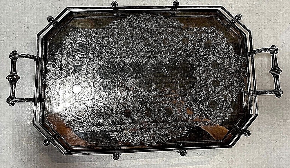 WALKER AND HALL SILVER PLATE DOUBLE HANDLE GALLERY TRAY