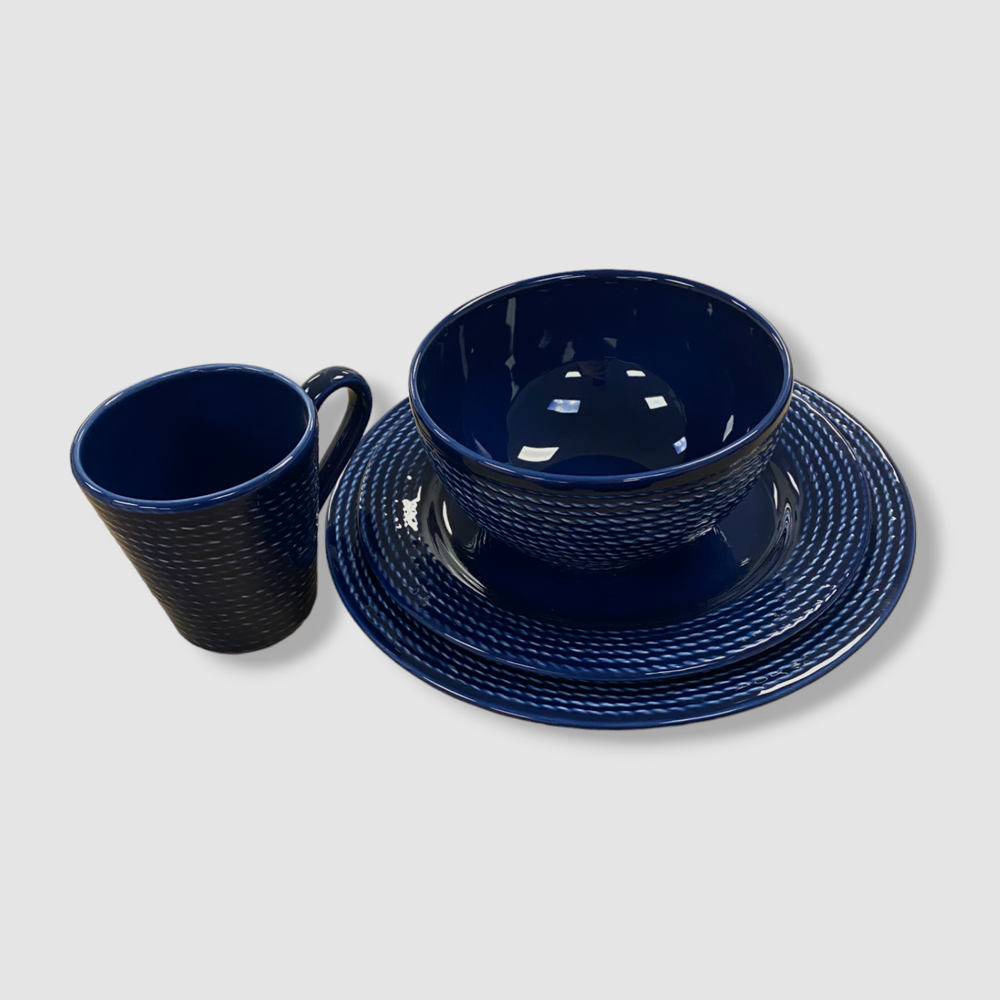 $220 MatCeramica Blue Rope 16-Piece Earthenware Dinnerware Set