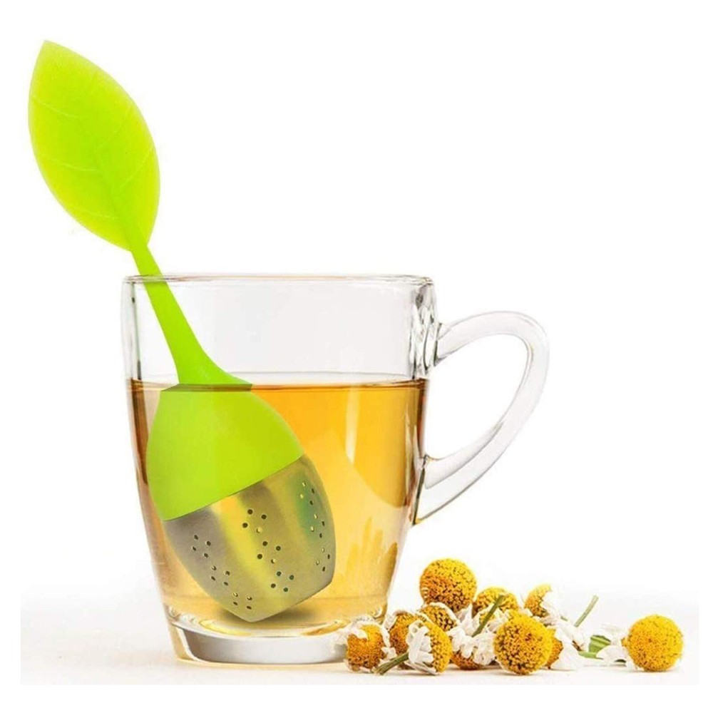 2 pack Tea Steeper Infuser Silicone Handle Stainless Steel Strainer w/ Drip Tray