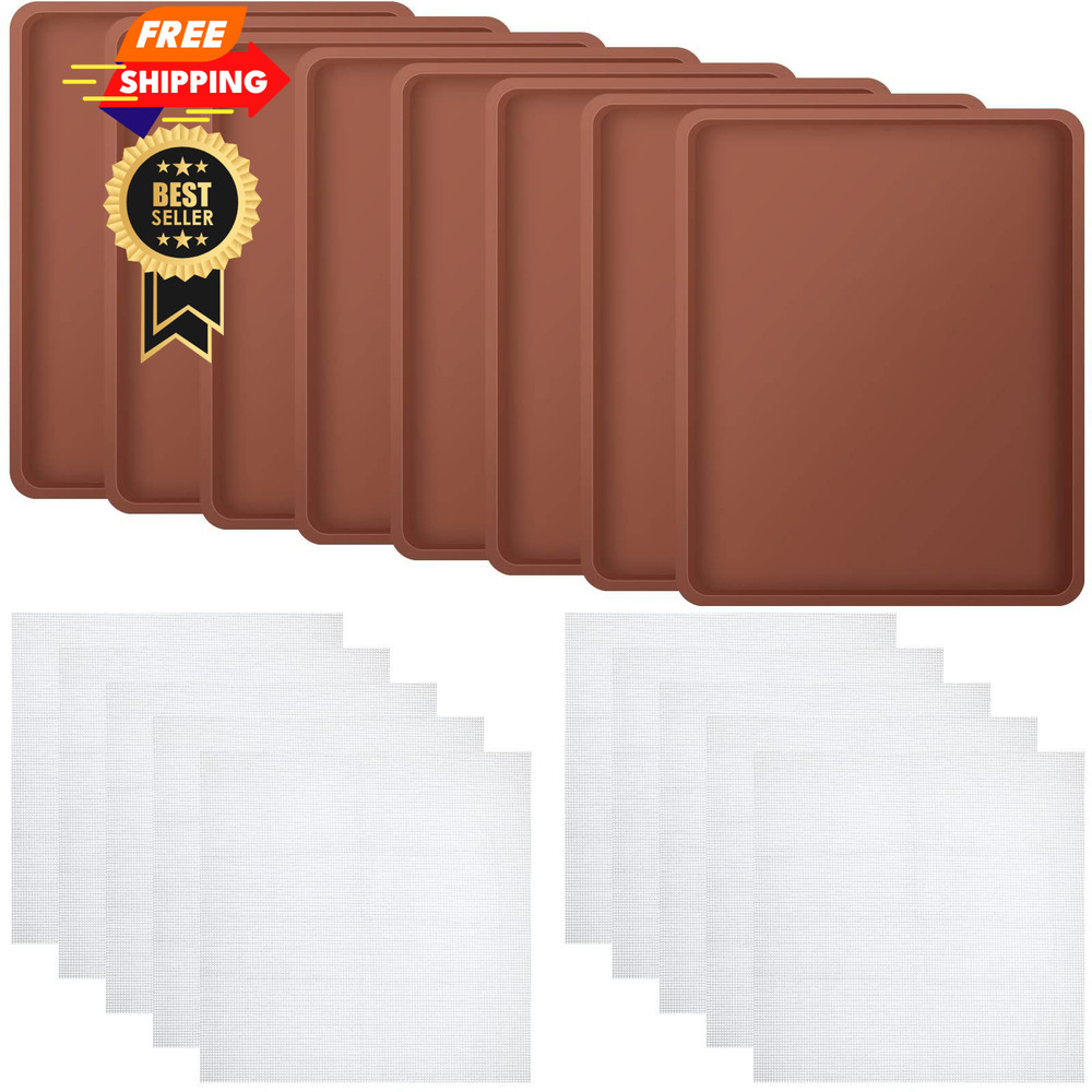 8 Pcs Silicone Dehydrator Mats 10 Mesh Screen Sheets Brown