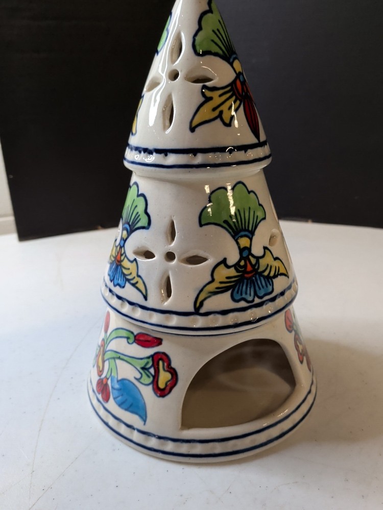 Hand Painted From India 9" Christmas Tree Tea Light