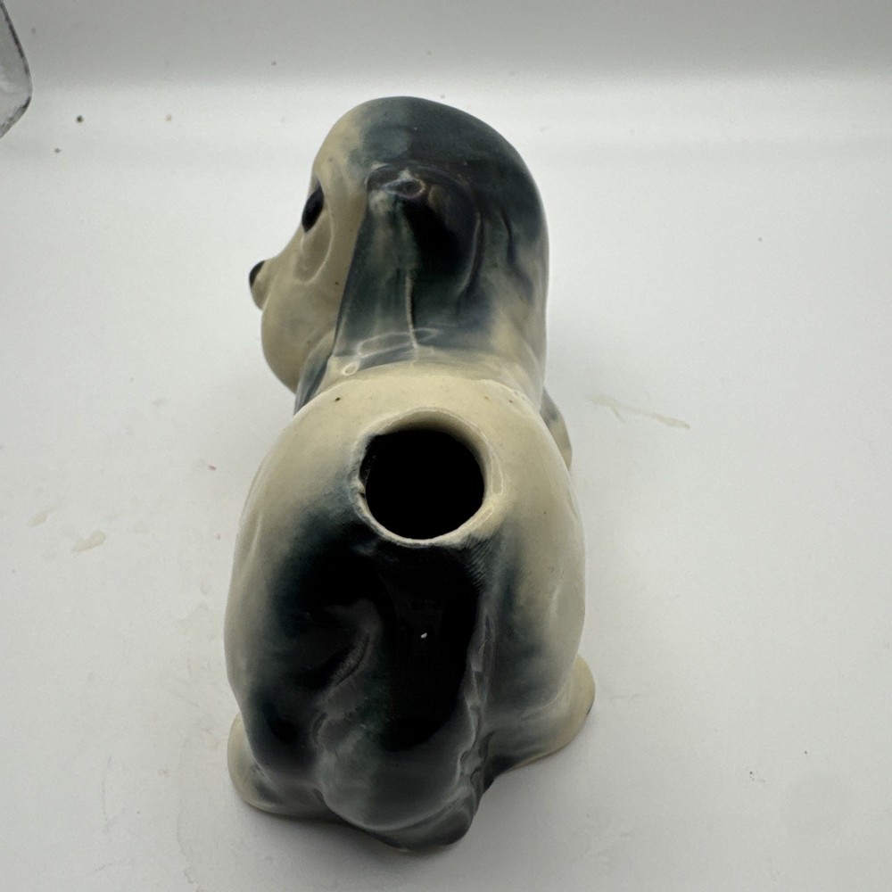 Vintage Ceramic Dog Air Wick Diffuser/Bud Vase Solid Black White Good Condition