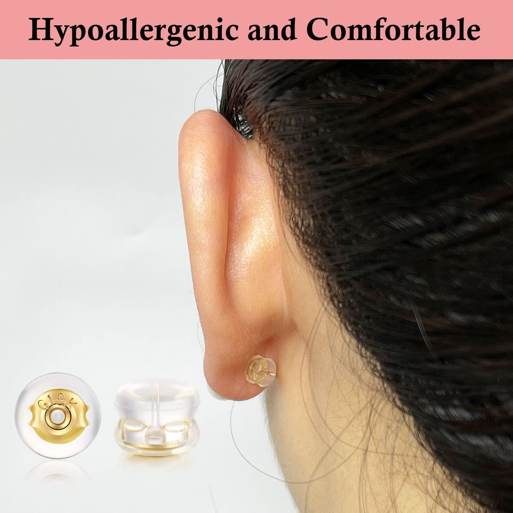 Earring Backs,18K Gold Silicone Earring Backs for Studs/Droopy Ears,Locking S...