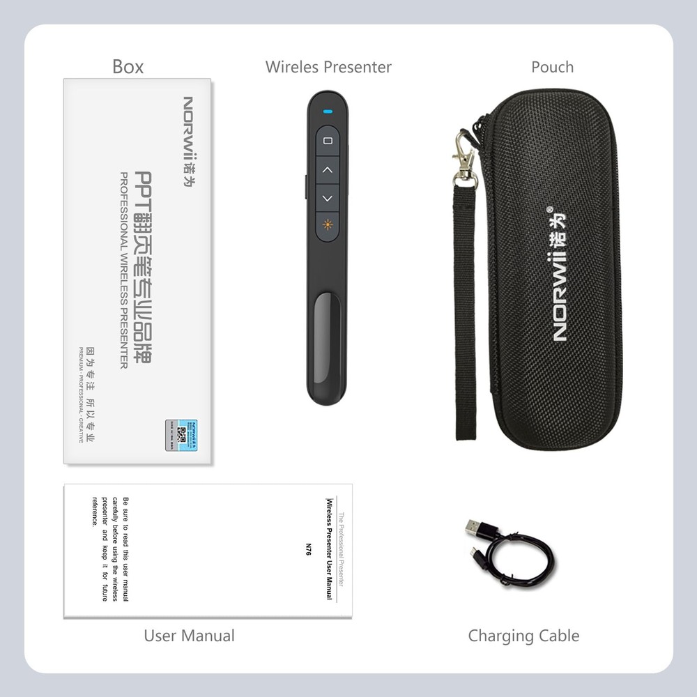 N76 Rechargeable Presentation clicker, Long Range Presentation Remote, Wirele...