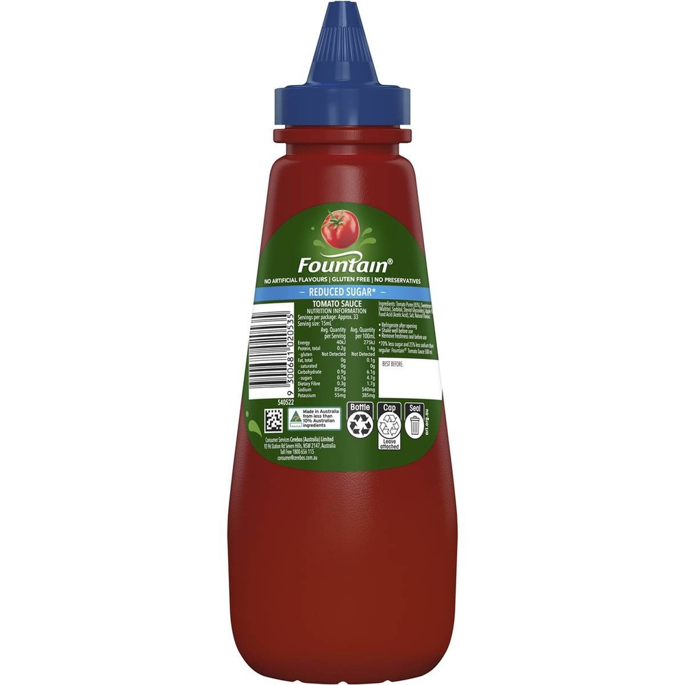 Fountain Tomato Sauce Reduced Sugar Squeeze Bottle 500ml