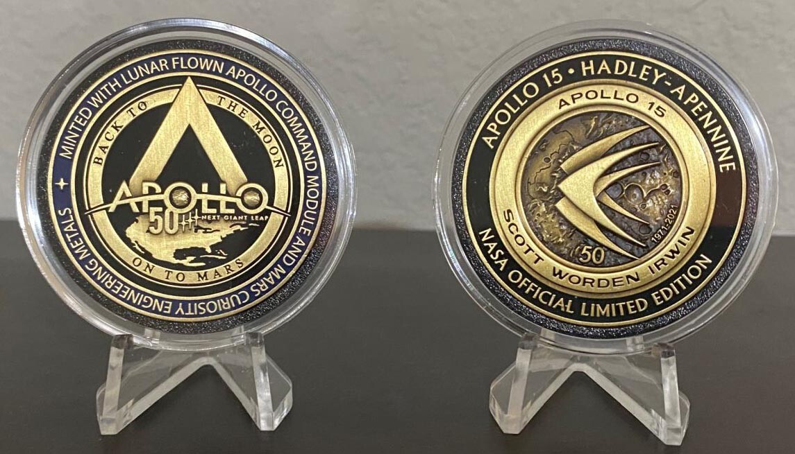 APOLLO-15 - 50th Anniversary - LUNAR FLOWN METAL - NASA MEDALLION - COA - MINT