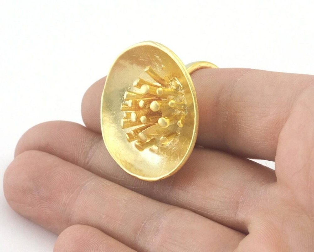Flower Adjustable Ring Matte gold plated Brass  7.5-10 US size 4016