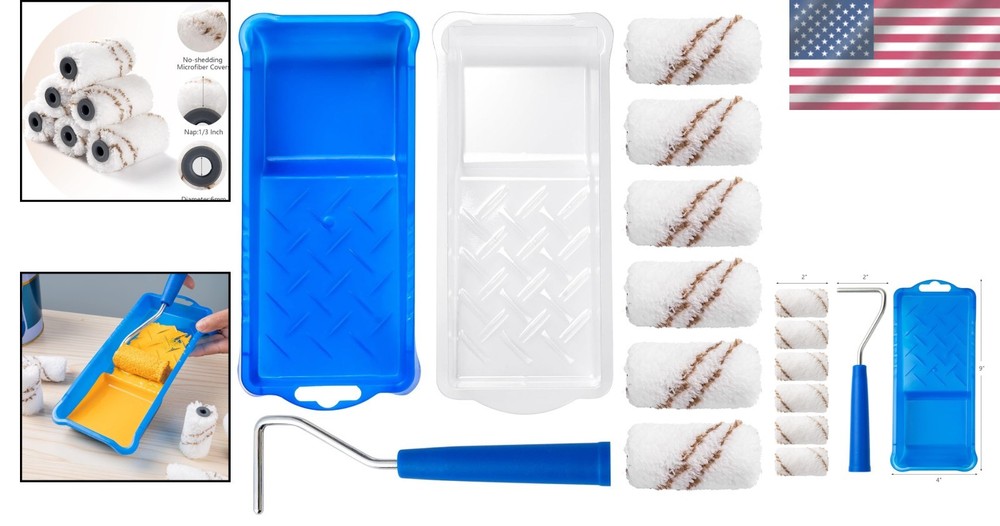 Compact Microfiber Paint Roller Pack - 9 Pieces for Effortless Home Renovation