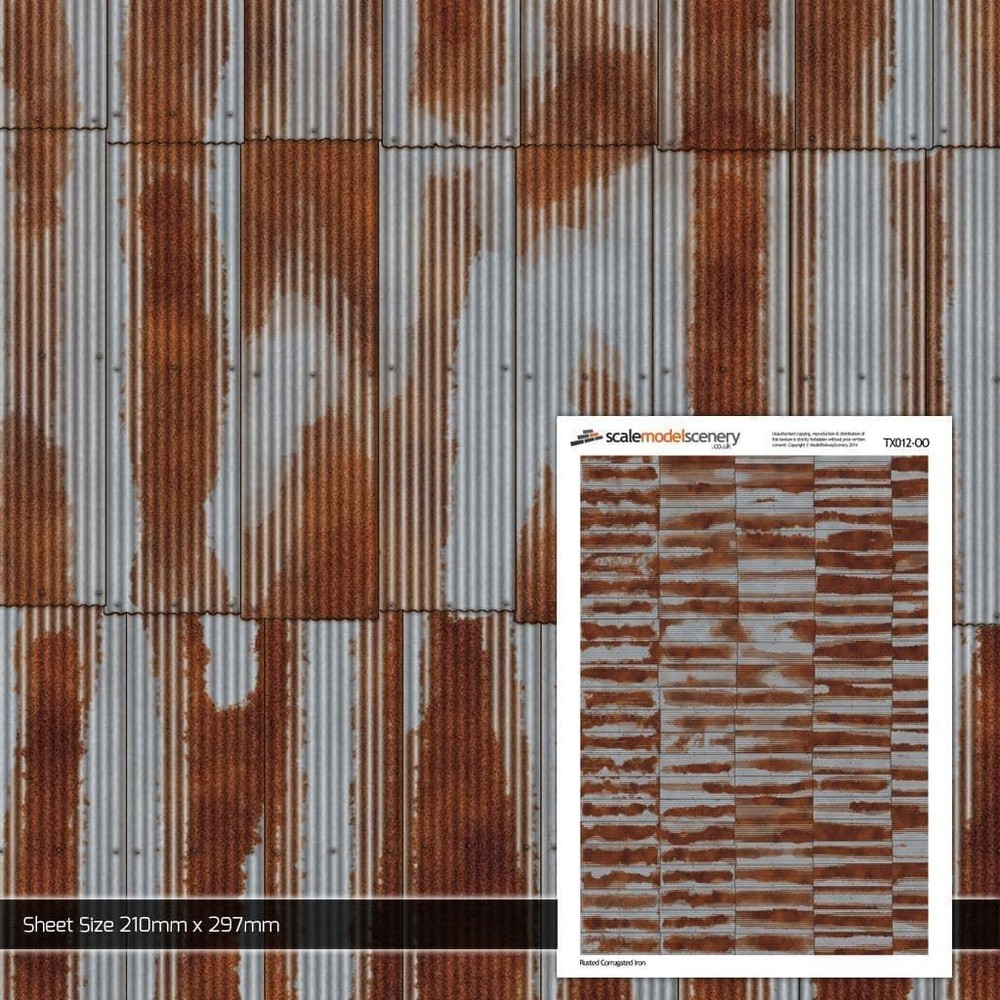 OO/HO Rusty Corrugated Iron Texture Paper (5 sheets) TX012