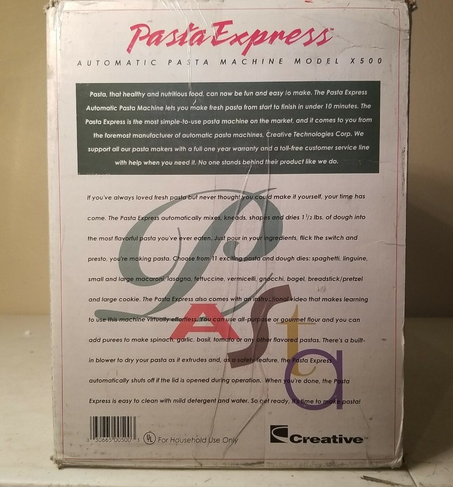 New Creative Pasta Express Automatic Pasta Maker Model X500 1994