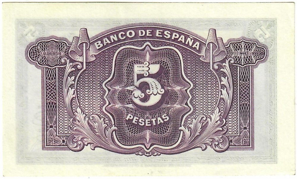Spain 5 pesetas 1935, UNC, "Silver Certificates"