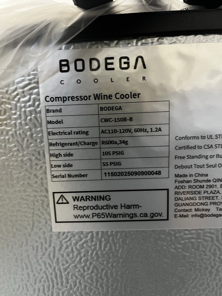 Bodega Wine Cooler Model CWC-150B-B